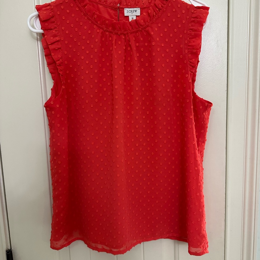 J. Crew Swiss Dot Ruffle Sleeve Shell Top